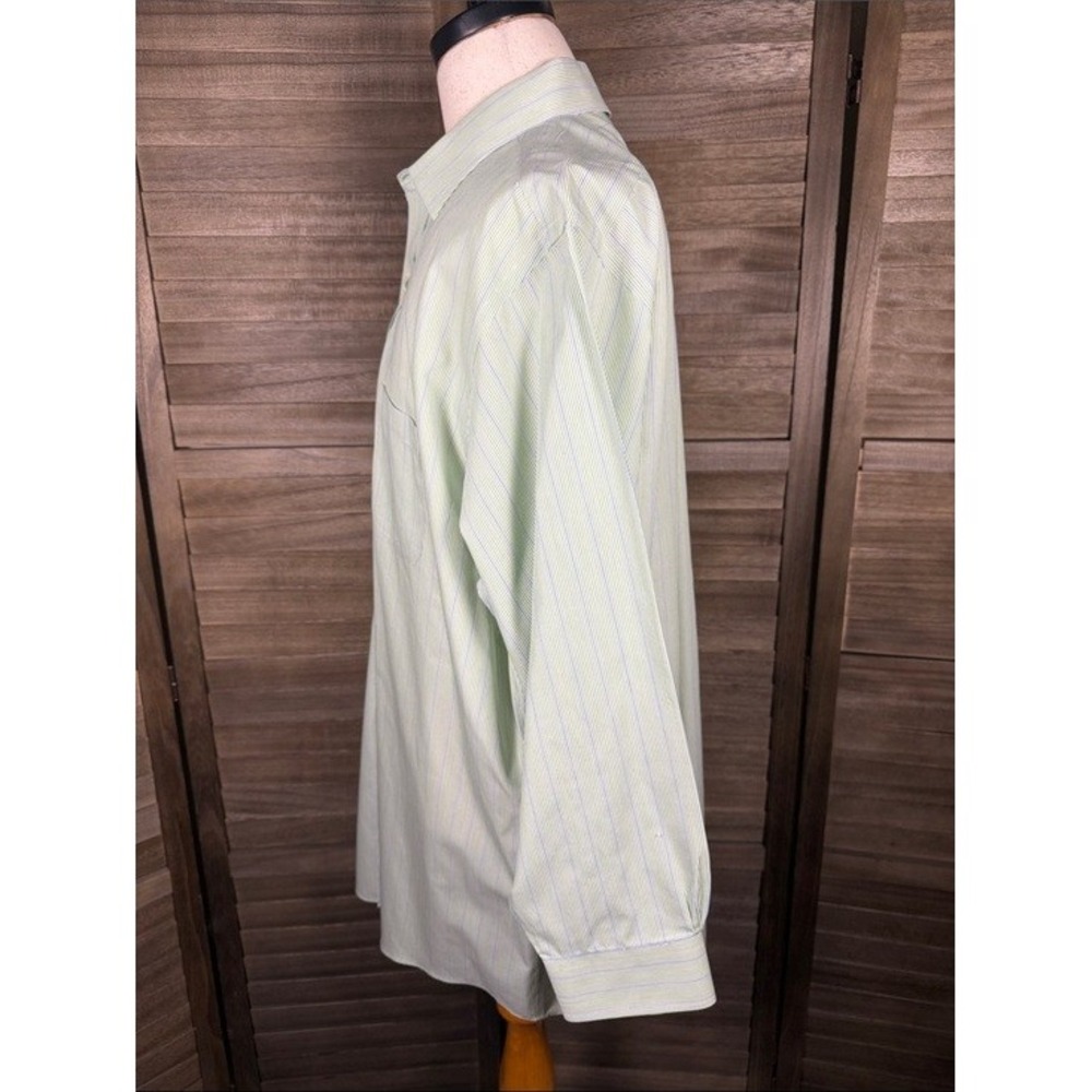 Brooks Brothers 346 Mens 17.5 2/3 Non-Iron Cotton Pinstripe Dress Shirt Green - Picture 4 of 9